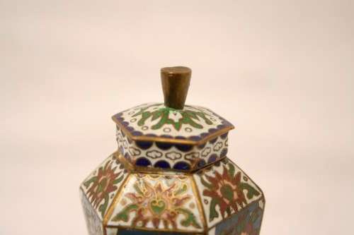 A hand painted solid brass urn vase with colourful floral detailing-Lifespace Sale