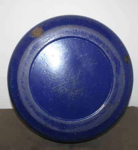 A wonderful vintage dark blue w/ hand painted flowers enamel wash basin, pitcher & chamber pot set.
