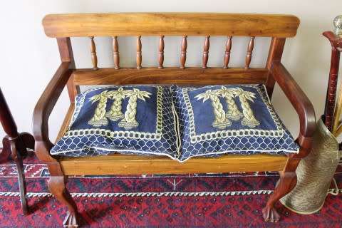 A wonderful well-made, sturdy vintage 2 seater riempie Blackwood bench - perfect  in a lapa/ patio!