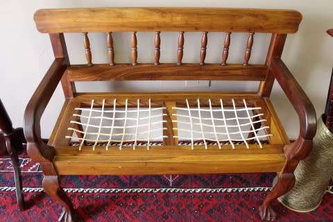 A wonderful well-made, sturdy vintage 2 seater riempie Blackwood bench - perfect  in a lapa/ patio!