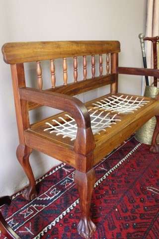 A wonderful well-made, sturdy vintage 2 seater riempie Blackwood bench - perfect  in a lapa/ patio!