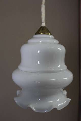 A beautiful white glass single pendant ceiling light, perfect in formal rooms. Lifespace Sale