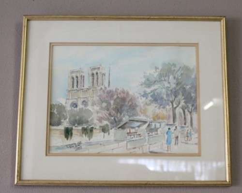 A wonderful framed & signed R Dumax water colour print "Notre Dame 1983"street scene Lifespace Sale