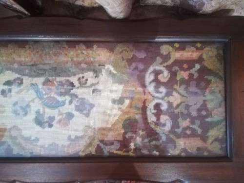 vintage scalloped edge Teak ball and claw coffee table w/ a tapestry under glass-Lifespace Sale