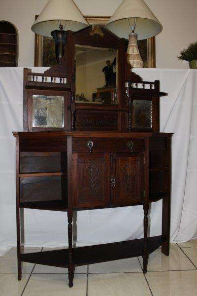 EXQUISITE HAND CARVED ANTIQUE DISPLAY CABINET WITH BEVELLED MIRRORS - UNBELIEVABLE FURNITURE!!!
