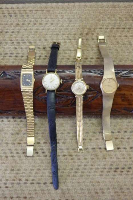 AN AWESOME COLLECTION OF FOUR LADIES WRIST WATCHES = IDEAL FOR RESTORATION OR SPARES