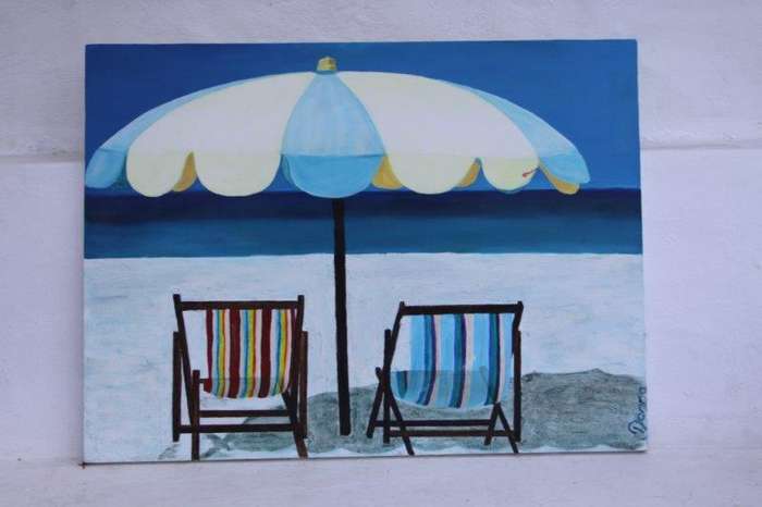 STUNNING ORIGINAL SIGNED BEACH SCENE OIL PAINTING ON CANVAS IN EXCELLENT CONDITION!!!