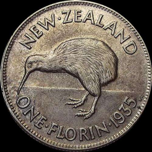 ( .500 Silver ) - 1935 New Zealand Florin - Nice Condition