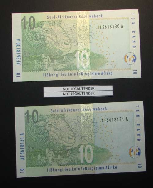 Republic of South Africa - Gill Marcus - 2 by 10 Rand Banknotes in Sequence and UNC