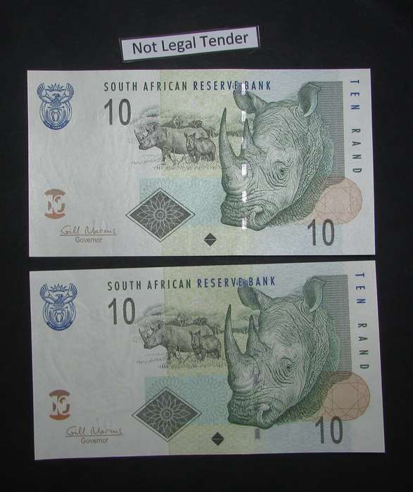South Africa - 2 by 10 Rand Notes in Sequence and UNC