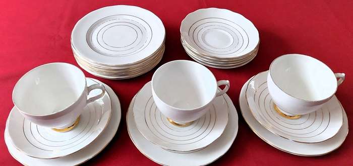 Queen Anne Bone China  - 22 piece White Tea Set with Gilt Trimming & Edging