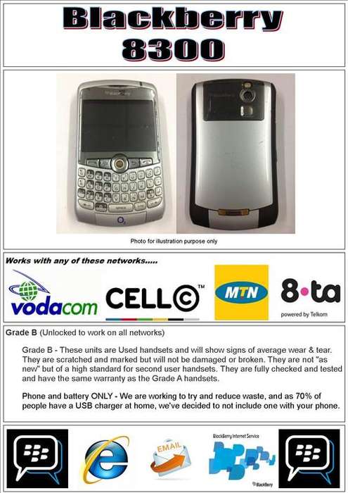 GENUINE Blackberry Curve 8300 -BBM Ready, Internet, email and Unlocked to work on ALL networks