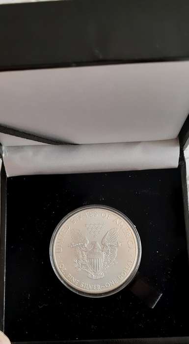 2012 - 1 OZ SILVER AMERICAN 1 DOLLAR COIN IN CAPSULE AND CASE