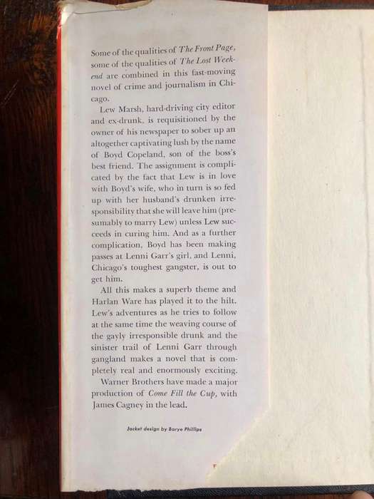 Come Fill The Cup by Harlan Ware - 1952 Hardcover with Dust Jacket