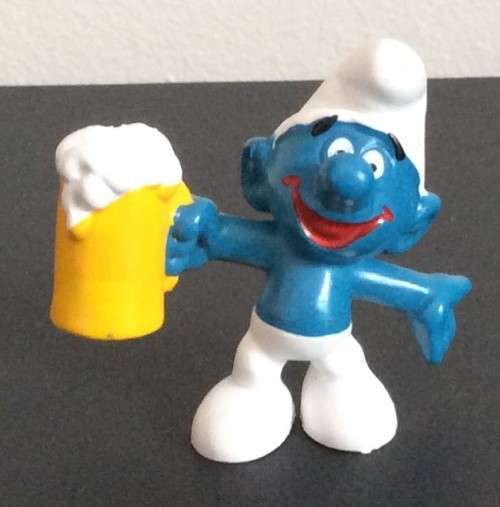 Original Vintage BEER Smurf!! Peyo HONG KONG !! 1975 !! THIN HEAD VARIANT !! Smurfs! RARE!!