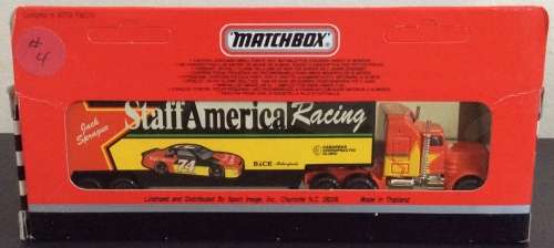 MATCHBOX TRANSPORTERS STAFF AMERICA RACING PETERBILT KENWORTH CY-104 !! 1992 ! RARE + Original Box !