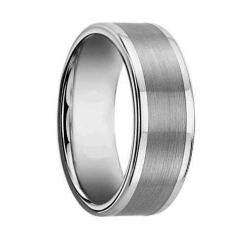 TUNGSTEN CARBIDE BRUSHED SILVER CENTER STRIPE WEDDING RING