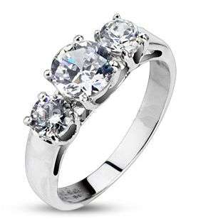 **LASTS LIFETIMES!**Elegant Trilogy Stainless Steel Brilliant Cubics engagement ring