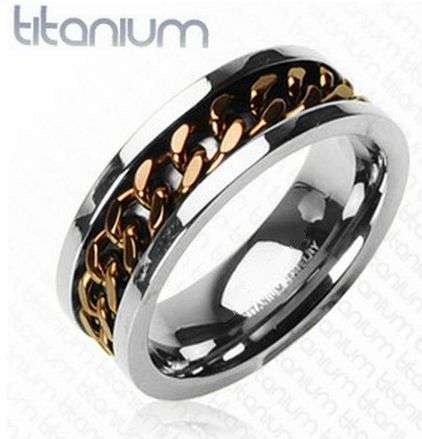 **NOT TO BE MISSED!! SPLENDID SOLID TITANIUM RING WITH STRIKING COFFEE CHAIN INLAY
