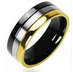 **DON'T MISS OUT!!!* UNIQUE TITANIUM, GOLD, ONYX IN SATIN SMOOTH FINISH WEDDING RING
