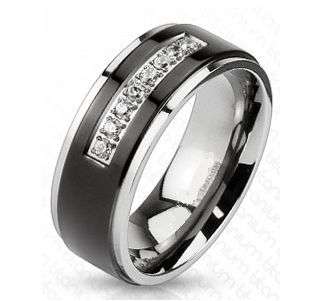 **FREE SHIPPING!** NEW DESIGN!!**BLACK 2TONE CZ PAVE TITANIUM WEDDING BAND