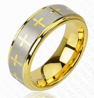 **FREE SHIPPING!**GOLDEN IP EMBLEM INLAY 2TONE TUNGSTEN CARBIDE WEDDING RING