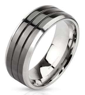 **Black IP Twin Groove Inlay Tungsten Carbide Wedding Ring