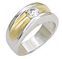 DECADENT!! CREATED DIAMOND SET IN 18K YELLOW & WHITE GOLD GP RING size 4