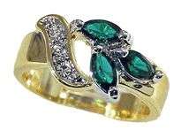 ELEGANT EMERALD DIAMOND RING!!! - CZ DIAMONDS&EMERALDS SET IN 18K YELLOW GOLD GP size 6