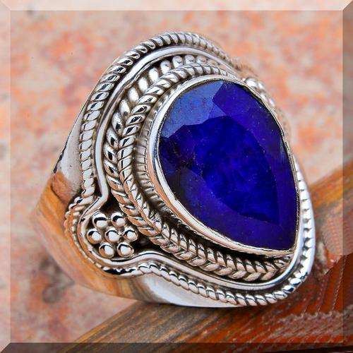 4CT SAPPHIRE PEAR SET IN SOLID STERLING SILVER RING size 8.5