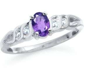 **INTERNATIONAL SHIPPING** Amethyst & White Topaz Sterling Silver Ring Sz 6.75