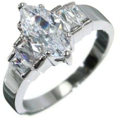 **FREE SHIPPING**2.24CTW MARQUISE BAGUETTES STONE ENGAGEMENT RING size 6