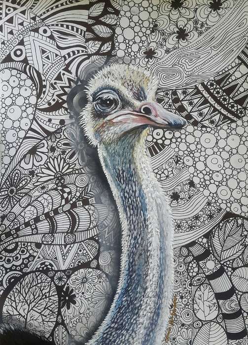Framed Original OSTRICH Painting by Cherie Roe Dirksen