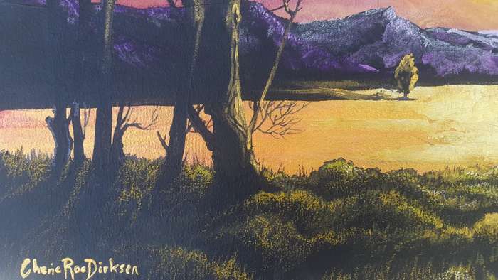 Beautiful ORIGINAL Art Acrylic SUNSET LAKE LANDSCAPE Painting by SA Artist, Cherie Roe Dirksen