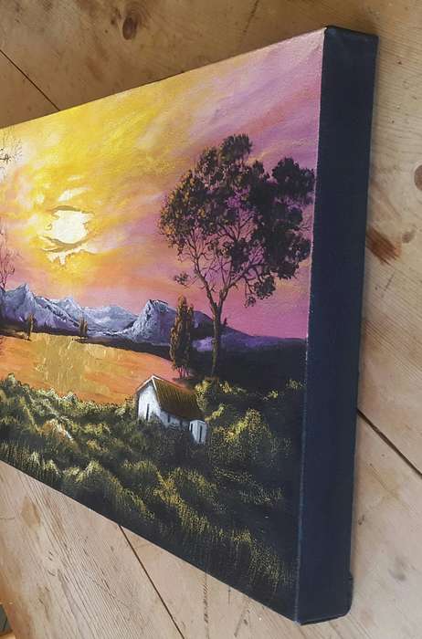 Beautiful ORIGINAL Art Acrylic SUNSET LAKE LANDSCAPE Painting by SA Artist, Cherie Roe Dirksen