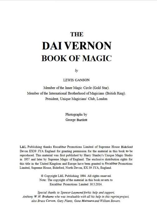 Lewis Ganson - The Dai Vernon Book Of Magic