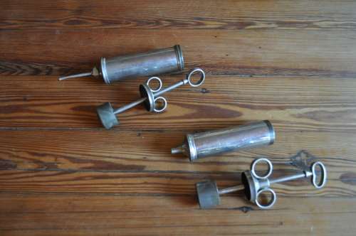 Vintage Metal Medical Syringes