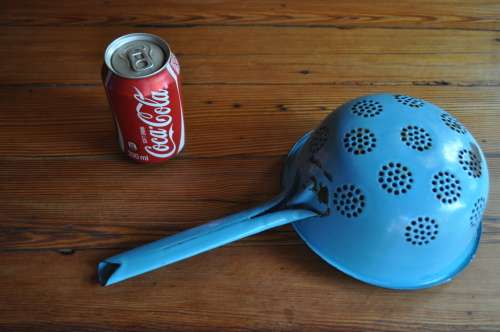 Vintage Blue Strainer Colander With Handel