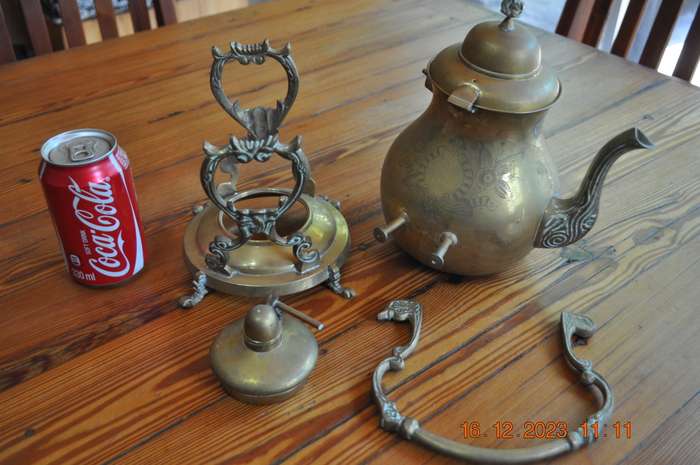 Vintage Brass Teapot With Stand And Burner (handle needs repair) Not Tested Selling As Is