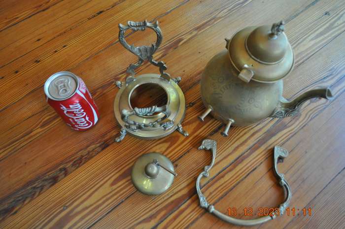 Vintage Brass Teapot With Stand And Burner (handle needs repair) Not Tested Selling As Is