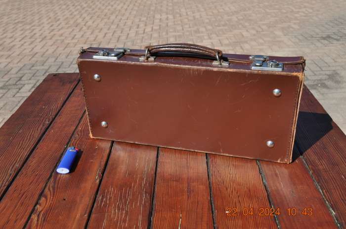 Vintage Brown Leather Carry Case Markings BC