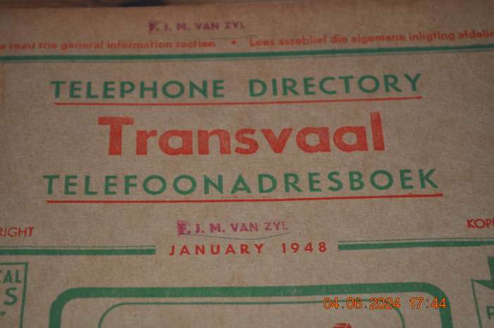 Vintage 1948 Transvaal Telephone Directory