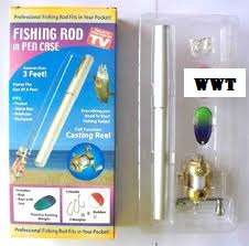 Pocket pen fishing ROD - worlds smallest fishing rod with FREE hooks, weight and reel