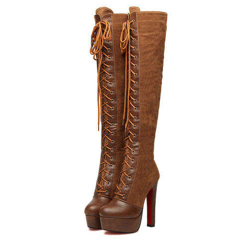 Retro Lace Up S High Heel Boots
