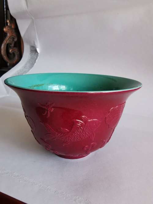 Carmine turquoise green glaze cup by China MinGuo