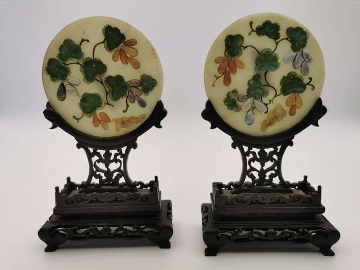 A pair of Chinese jade screens from the late Qing Dynasty
