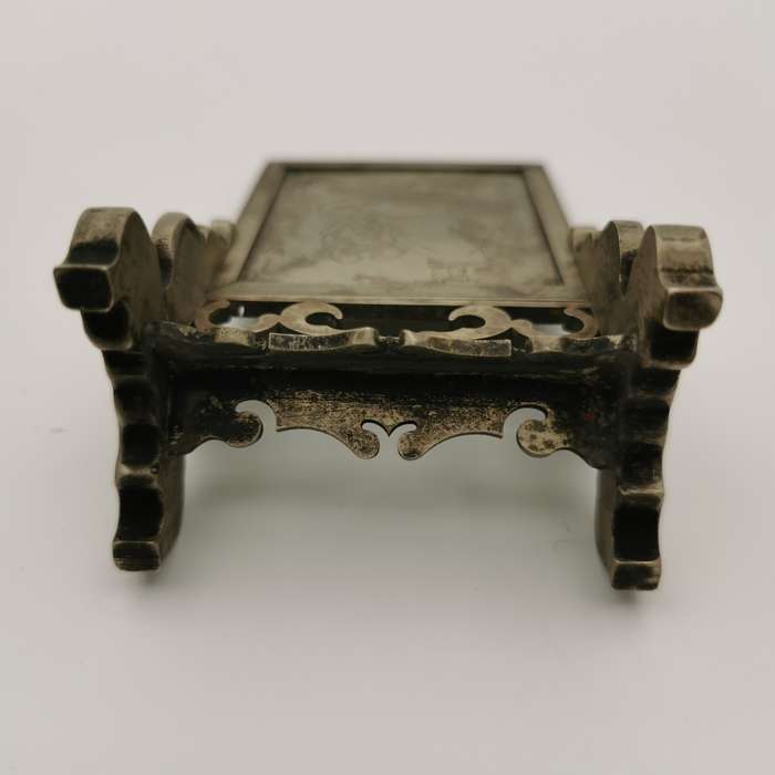 Decorated white copper ornament featuring the god Zhong Kui from the late Chinese Qing Dynasty