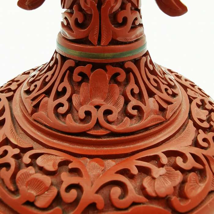 Finely Carved Vintage Chinese red Cinnabar Vase with beautiful floral and Characters design(1950-196