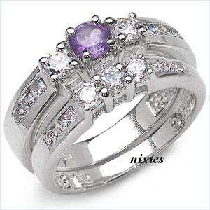 [R3875.00] SIZZLING 1.53CTW AMETHYST & DIAMOND CZ 925 STERLING SILVER SET - SIZE 7(O)