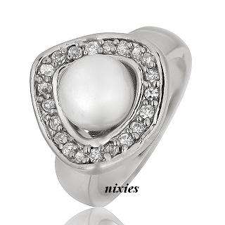 EXTRAORDINARY 18KT WHITE GOLD PLATED PEARL RING - SIZE 8(Q)